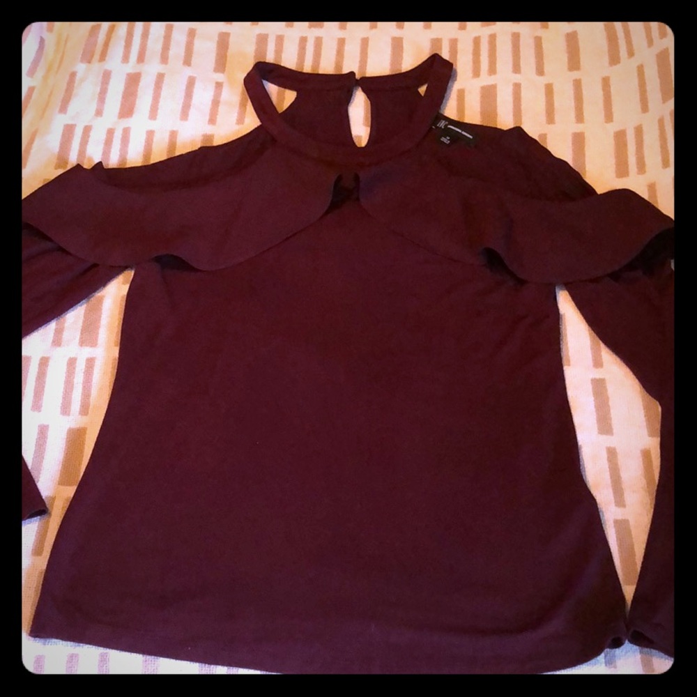 I.N.C. Ruffled Cold Shoulder Wine colored Top